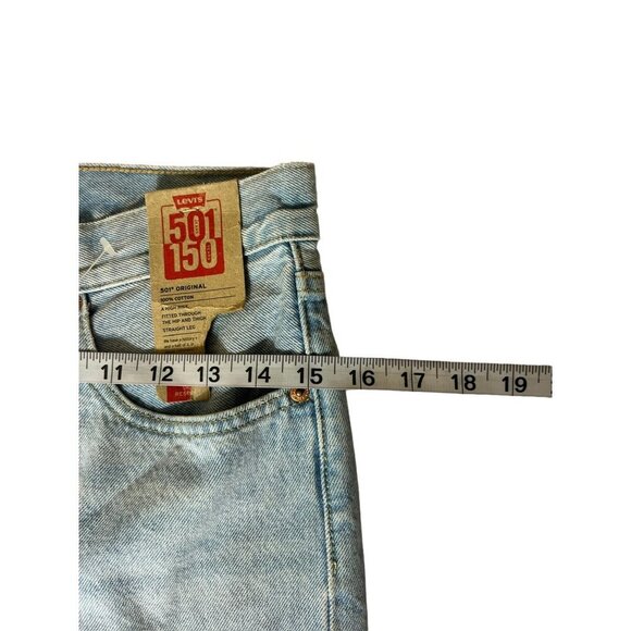 Levi's 501 150 Women's High Rise Fitted Straight Leg Distressed Jeans w/ Stain - Picture 7 of 11